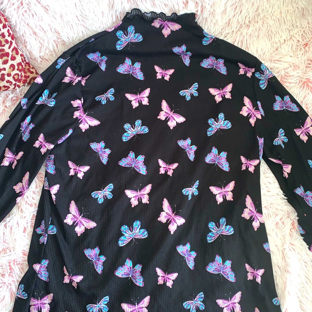 Y2K mockneck ribbed butterfly top 3X